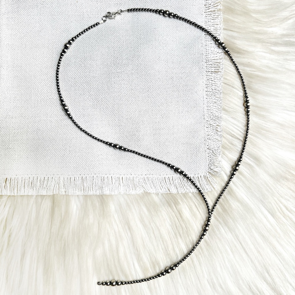 NATIVE Navajo Pearls Sterling Silver 24” Graduated Y Lariat Variegated Necklace - Picture 5 of 7